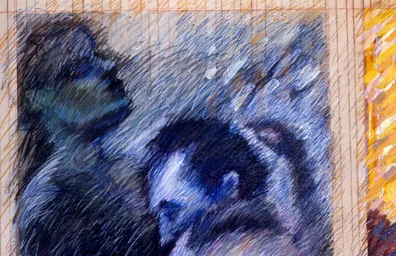 Diary 4: two figures leaning together in blue and grey.