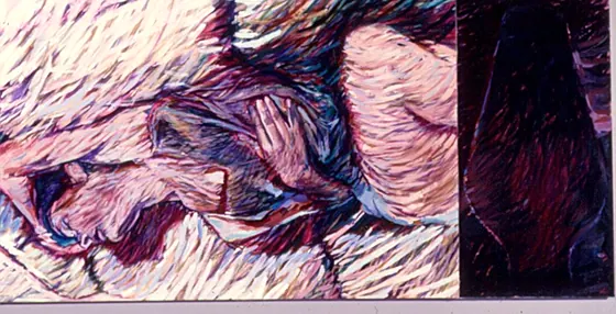 Diary 9: figures in pink, white and violet in sweeping strokes, in a wide format.