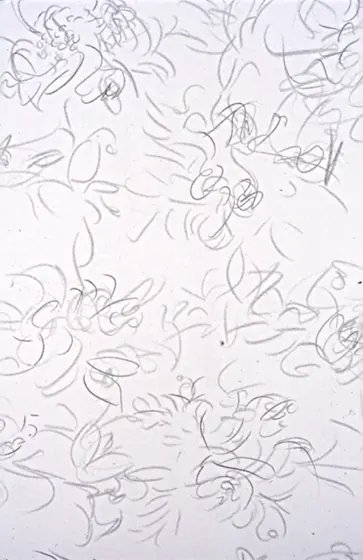 Line Detail 001: looping pencil lines on pale paper.